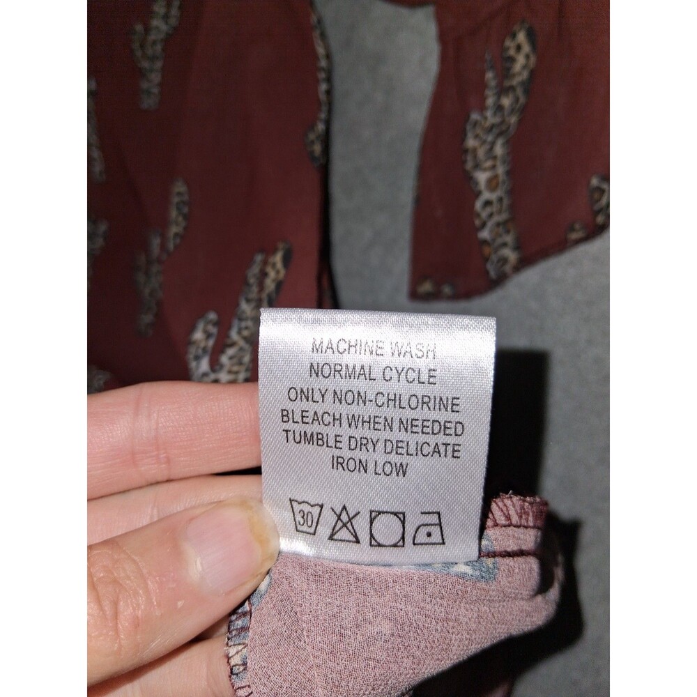 Cowgirl Hardware 3/4 Flutter Sleeve Sheer Blouse XXL Brown Leopard Catus Western - Picture 11 of 13